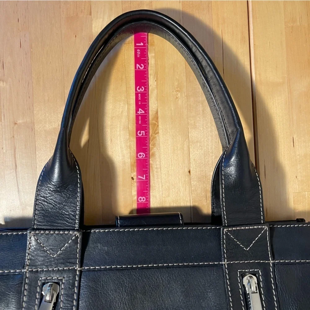 MICHAEL Michael Kors Black Leather Satchel Double Handle Zip Pocket Shoulder Bag